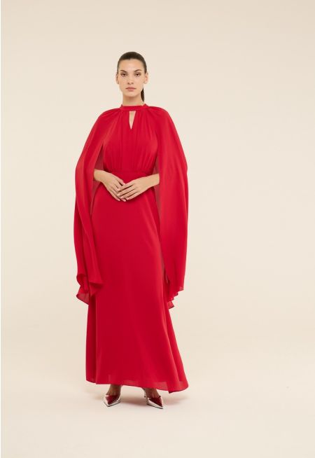 Halter Neck Cape Sleeves Gown Dress