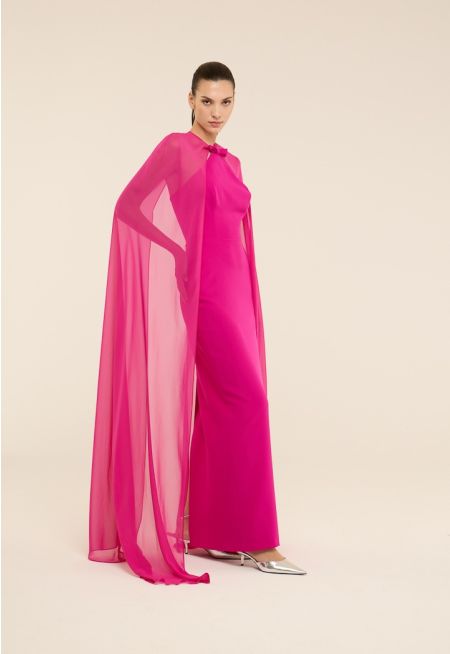 Maxi Gown Dress With Cape