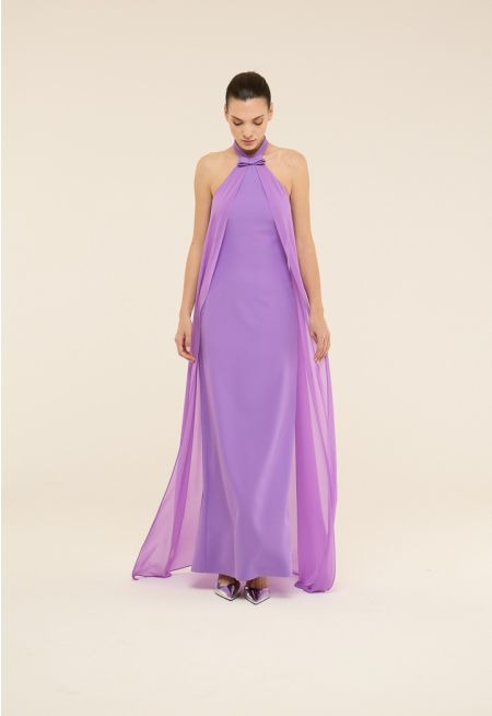 Halter Neck Cape Style Gown Dress
