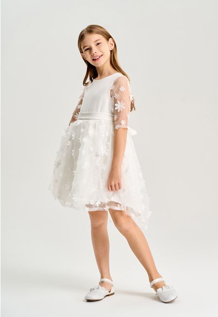 Floral Mesh Belted Dress