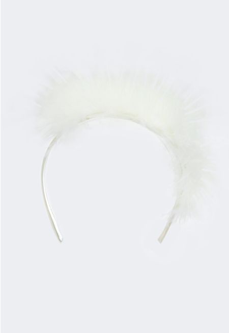 Faux Feather Embellished Wide Headband