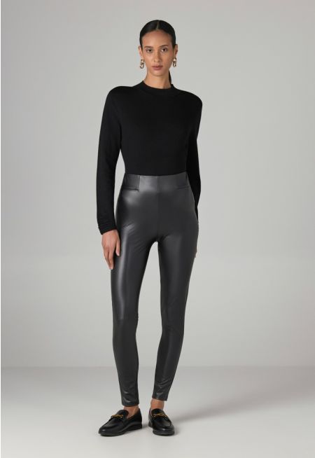 Peg Leg High Waist PU Leather Trouser