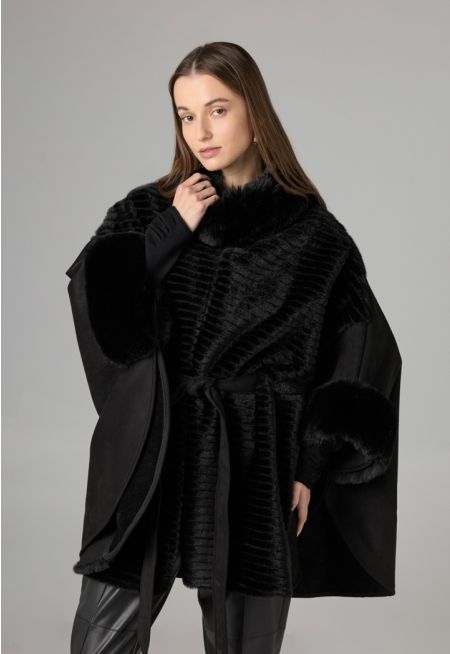 Faux Fur Suede Poncho