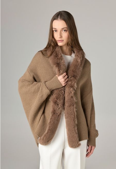 Knitted Poncho with Elastic Cuffs