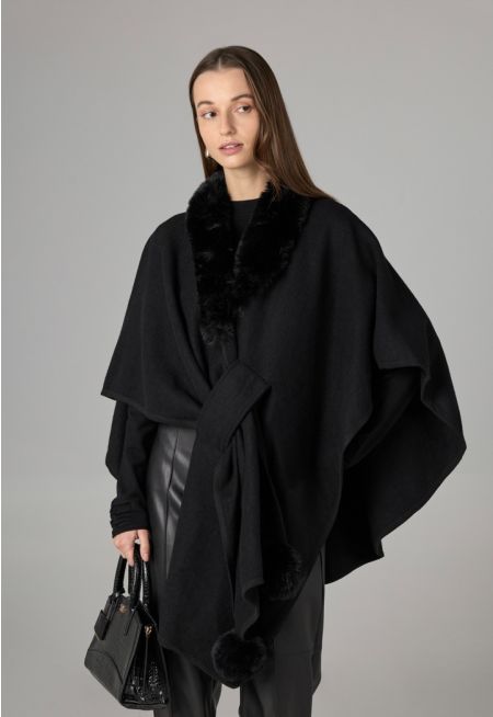 Faux Fur Embellished Poncho