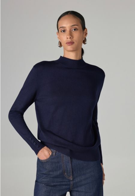 High Round Neck Knitted Basic Blouse