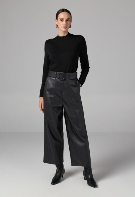 PU Leather Wide Legs Basic Trousers