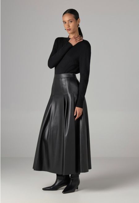PU Leather Flared Skirt
