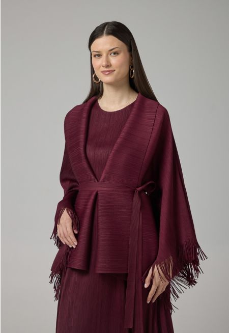 Solid Fringe Hem Cape