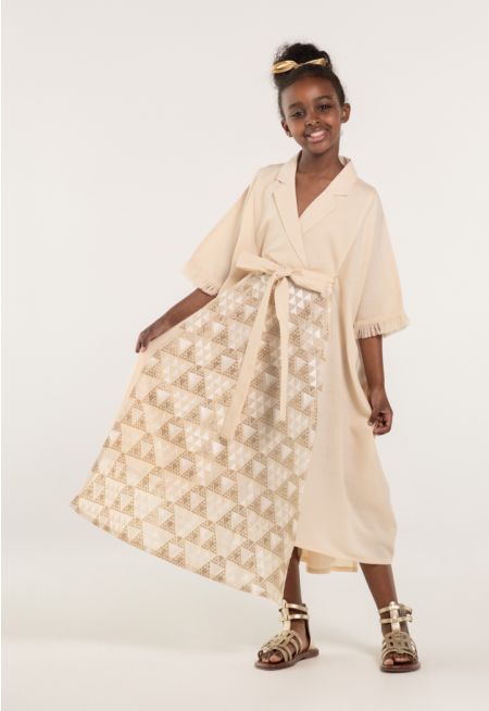 Notched Collar Embroidered Kaftan