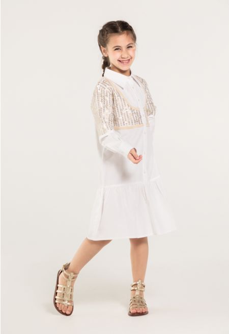 Sequin And Lace Embellished Shirt Dress