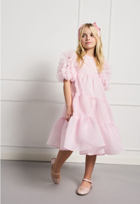 Ruffled Sleeves Tiered Dress