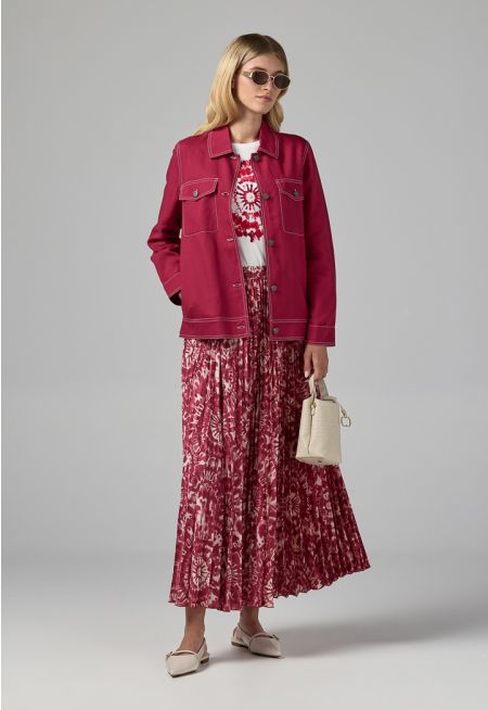 Printed Pleated Maxi Skirt