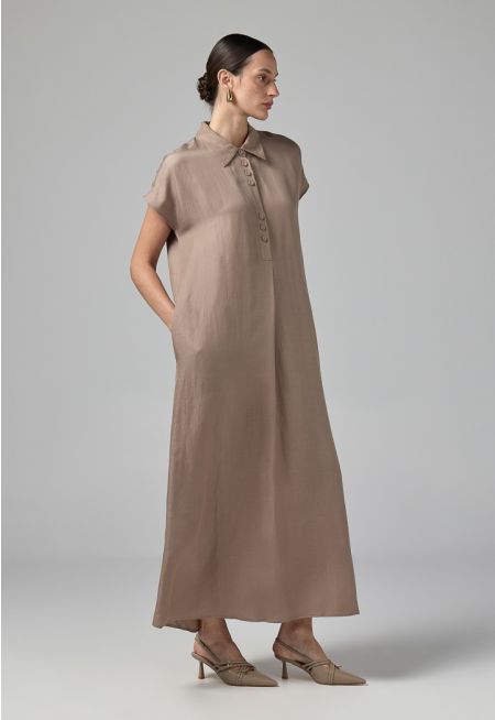 Half Buttons Cap Sleeves Dress 