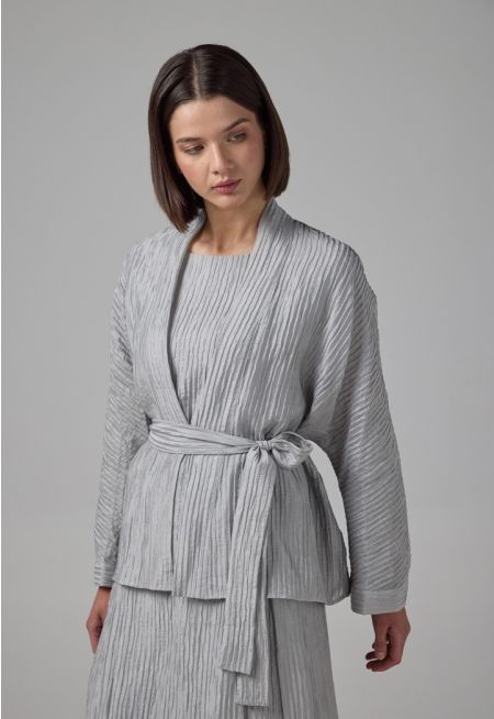 Solid Textured Belted Kimono