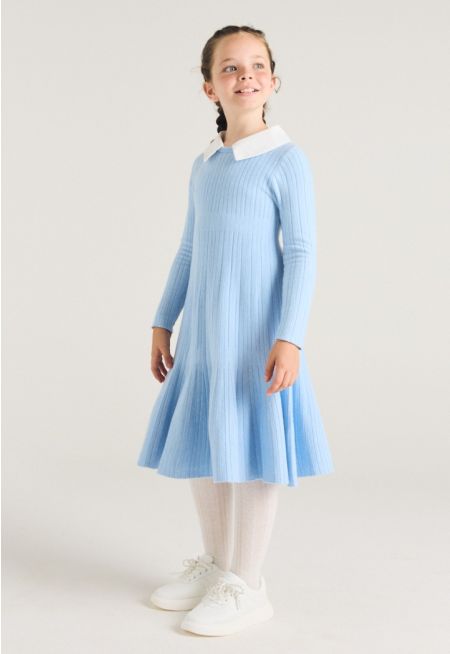 Knitted Shirt Collar Dress