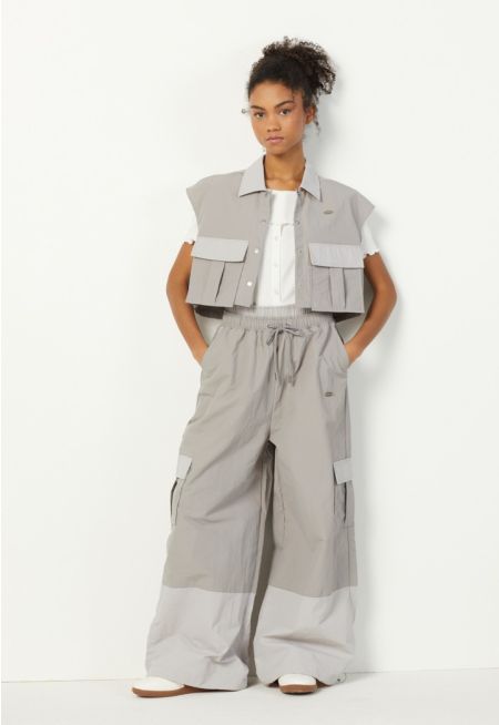 Drawstring Hems Contrast Cargo Pants