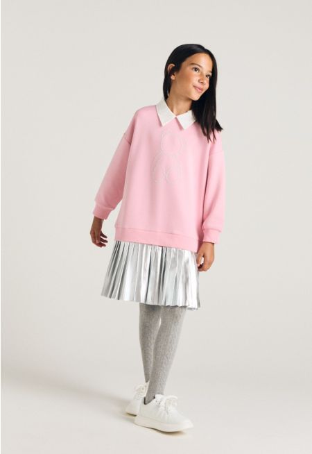 Metallic Skirt Sweater Dress