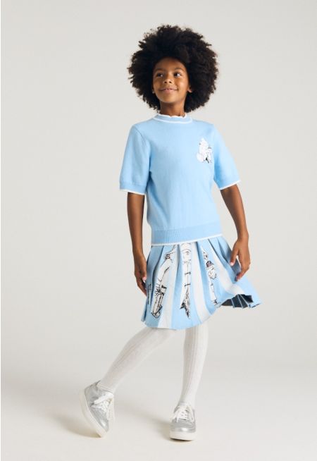 Contrast Pleats Knitted Skirt