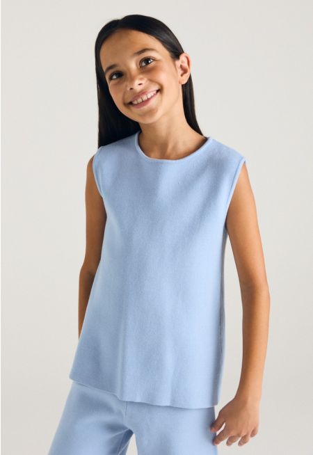 Solid Knitted Sleeveless T Shirt