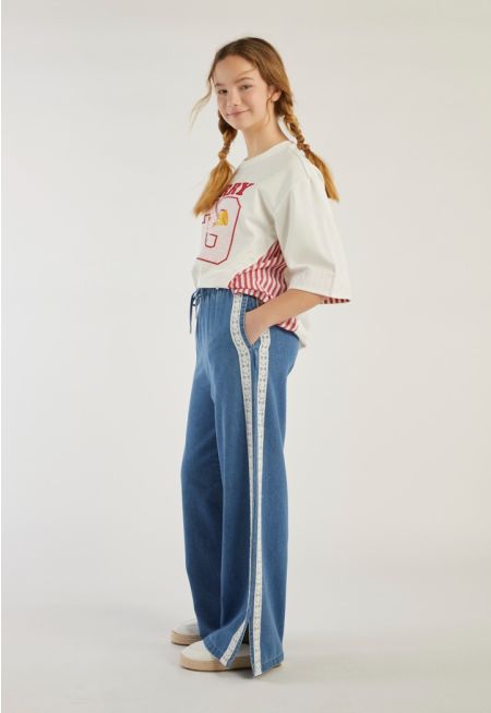 Elastic Waist Denim Trousers