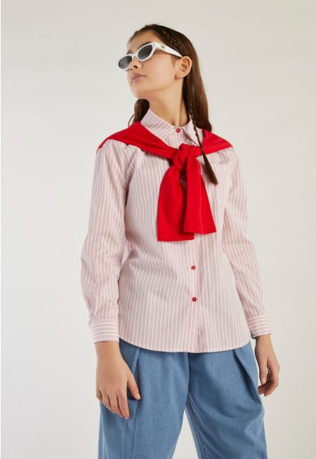 Sleeved Shoulders Striped Shirt