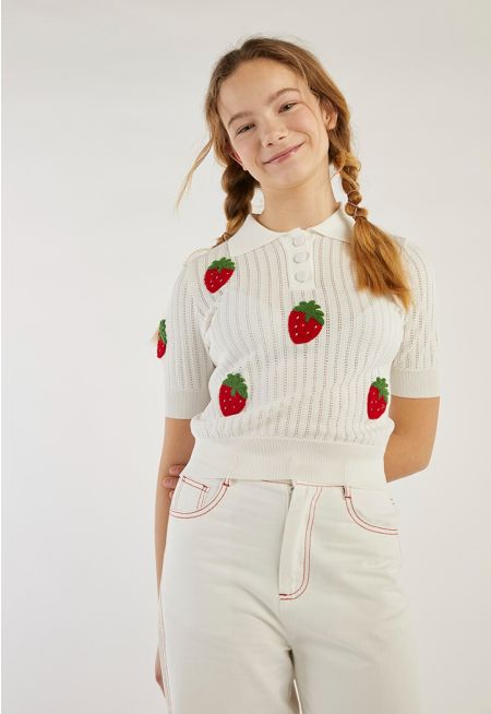 Shirt Collar Knitted Blouse