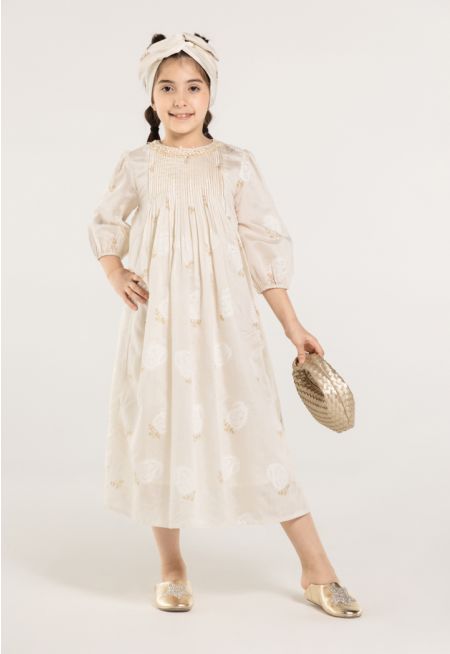 Paisley Printed Pleated Flared Dress 