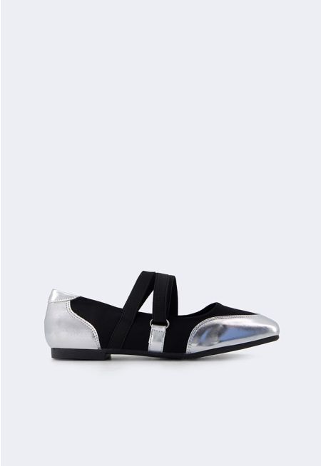 Contrast Elastic Strap Flat Ballerina