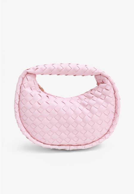 Solid PU Leather Woven Bag