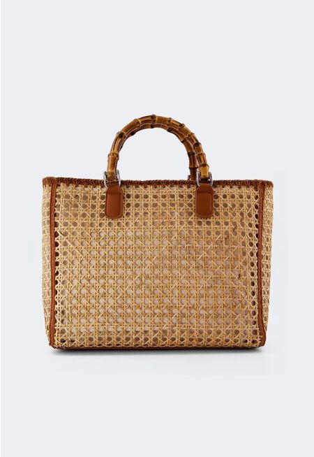 Bambo Handles Raffia Tote Bag