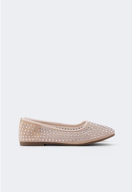 Mesh Crystal Embellished Ballerinas