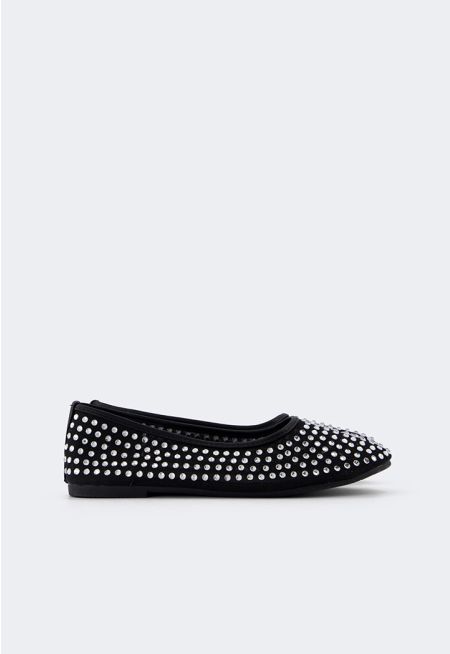 Mesh Crystal Embellished Ballerinas