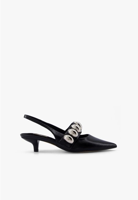 Metallic Details Slingback Heels