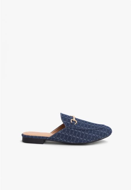 Denim Printed Monogram Mules