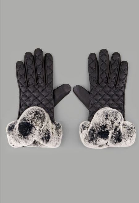 Rabbit Hair Quilted Gloves