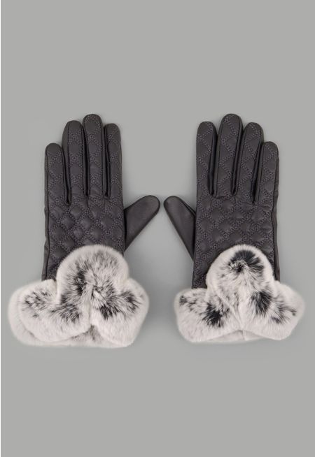 Rabbit Hair Quilted Gloves
