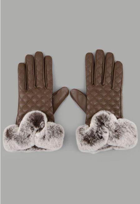 Rabbit Hair Quilted Gloves