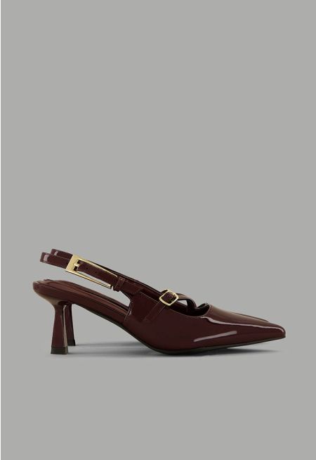 Glossy Strap Sling Back Heels