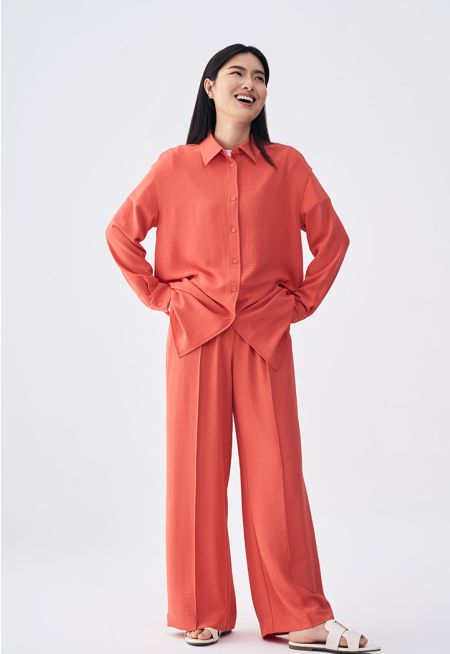 Wide Leg Crinkled Trousers