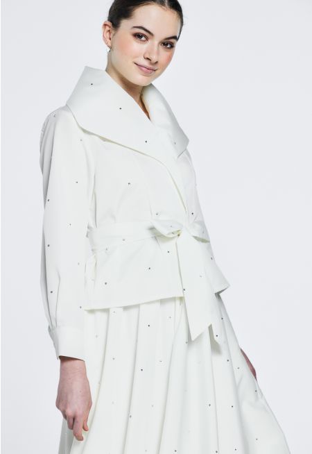 Shawl Collar Crystal Embellished Jacket