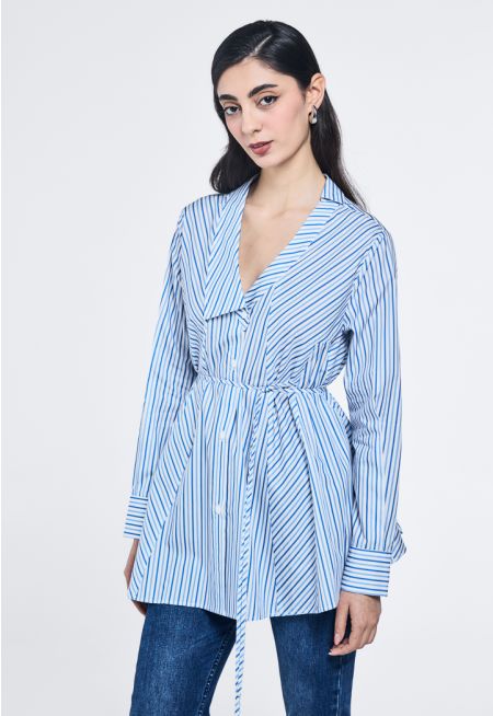 Striped Asymmetrical Hem Shirt