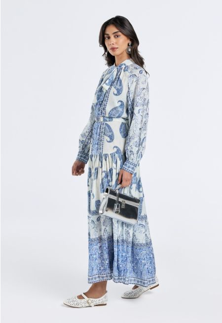 Paisley Print Belted Dress