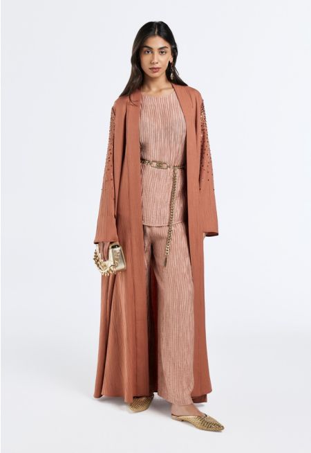 Textured Sequin Embellished Abaya- Ramadan Style