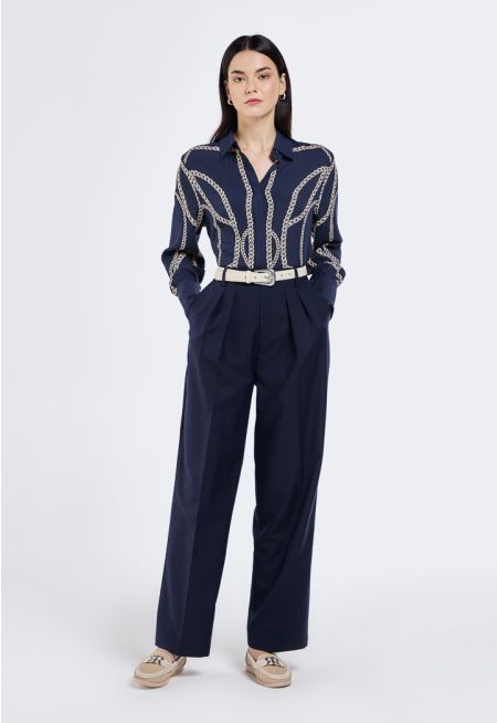Solid High Waist Trousers