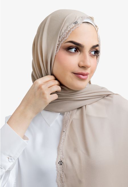 Crystal and Lace Embellished Hijab