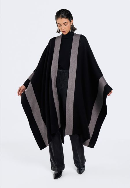 Asymmetrical Hems Contrast Poncho