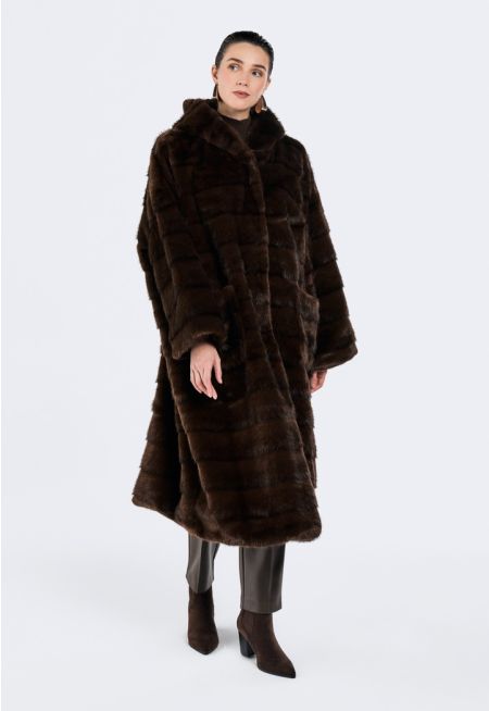 Hooded Faux Fur Long Coat