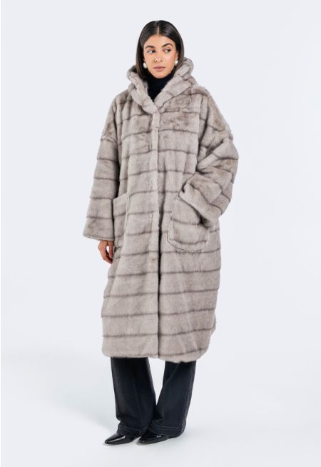 Hooded Faux Fur Long Coat