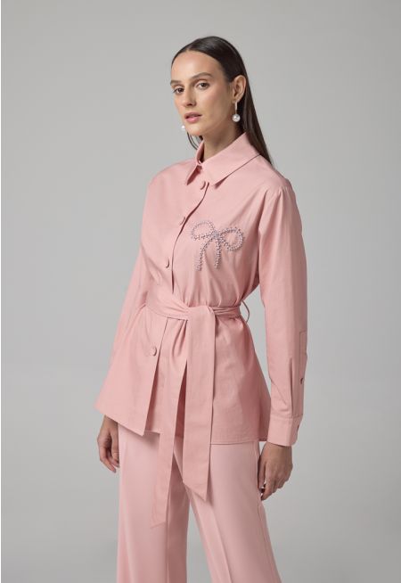 High Low Crystal Embellished Shirt